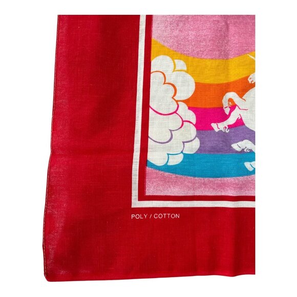Vintage 1970s Rainbow Unicorn Bandana – Made in USA Poly Cotton Red Scarf - Picture 2 of 4